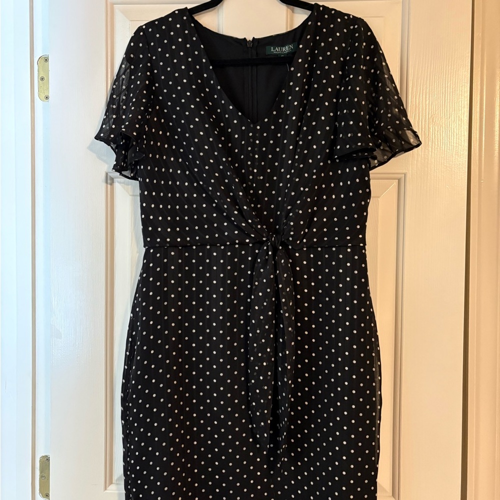 Ralph Lauren Black and White Polka Dot Midi Dress